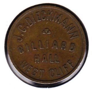 1914 16 J.C.Dieckmann,​Billiard Hall,West Cliff,Colorado 5c Token