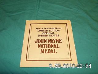   Wayne Limited Edition 24 kt Gold Plated Bronze Coin National Medal