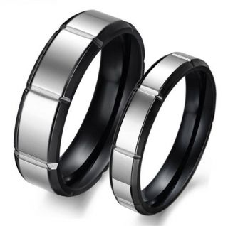 Black & gold color Titanium Steel Promise Ring Couple Engagement Lover 
