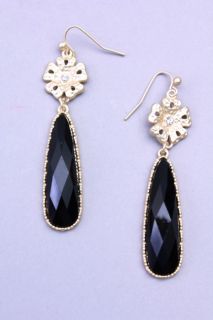 Black Gold Faceted Bead Dangle Flower Earrings @ Amiclubwear Earrings 