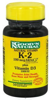 Buy Good N Natural   Vitamin K 2 100 mcg Plus Vitamin D3 1000 IU   50 