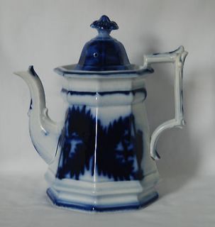 FLOW BLUE   9 1/2 Teapot   BRUSHSTROKE FERN