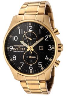 Mens Invicta II Black Carbon Fiber Dial 18k Gold Plated Stainless 