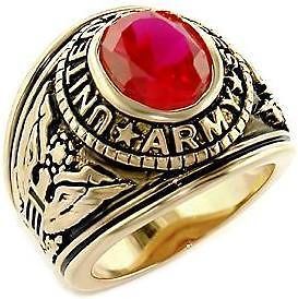   12   GOLD PLATED SIMULATED RUBY US ARMY SURPLUS MILITARY RING SIZE 12