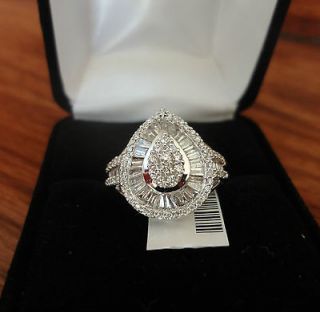 Ladys White Gold Pear Shape Cluster Design Diamond Ring