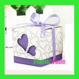 50x LOVE Heart Design Wedding Sweet Favor Party Boxes Purple With 