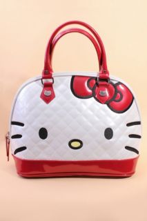 White Red Patent Faux Leather Hello Kitty Face Handbag @ Amiclubwear 