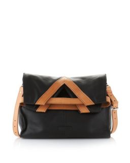 Fold Over Crossbody Bag, Black/Tan   