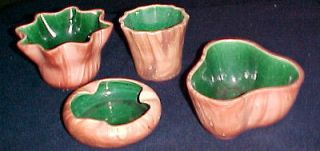   ROMCO Rocky Mountain Pottery VASES PLANTER ASHTRAY GREEN WOOD GRAIN
