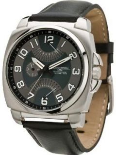 Jorg Gray Black Leather Strap Dual Time Date Retrograde Mens Watch 