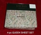 Ralph Lauren GREEN PINK PAISLEY 4 pc Queen Sheet Set