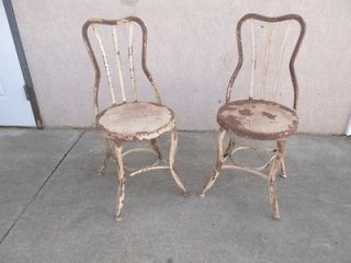 Pair vintage French industrial metal bistro ice cream parlor chairs A
