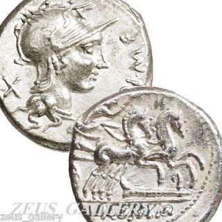 ROMA VICTORY in CHARIOT 2 HORSES 114 BC Republic Silver Denarius Coin 