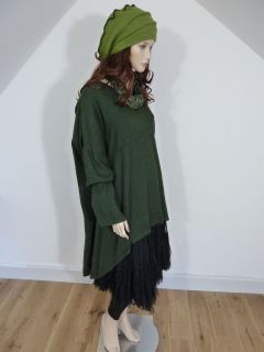 Completo Lino lagenlook forest green linen X back layering tunic