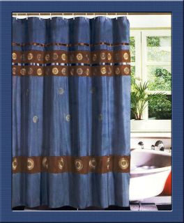New Modern Embroidery Sunflower Fabric Shower Curtain Set Blue/Brown