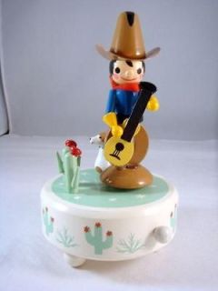   Italy Sudtirol Wooden Cowboy Rotating Music Box Happy Birthday EUC