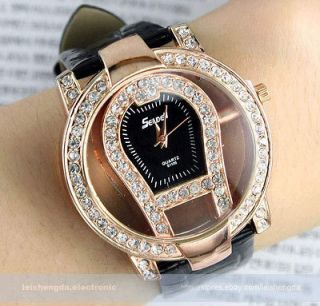   Luxurious Classic Lady Crystal Black Quartz Wrist Watch Gift