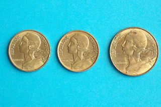 Lot of 3 Republique Francaise Coins 1975 10 Centime, 1969 & 1976 5 