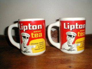 Vintage Lipton Tea Advertising Mugs Marked USA *Bright Graphics 