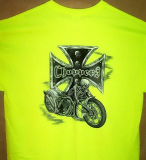HIGH VISIBILITY SAFETY GREEN T Shirt  Skeleton Choppers  Sz SM   5XL