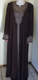   Burgundy Embroidery Abaya Women Islamic Clothing Hijab Model # 50
