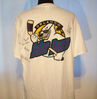   ORLANDO SOLAR BEARS T Shirt w/4 autographs XL IHL Ice Hockey made/USA