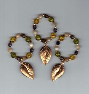   Fall Large Leaf Charm Handbeaded Napkin Rings #47 Set of 6