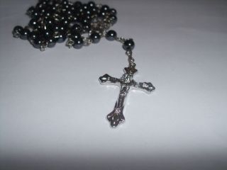 Hematite Bead Rosary Rosaries METAL CHAIN & CRUCIFIX Catholic beads 