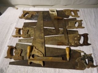 Lot of 9 VTG Hand Saws & 2 Hand Planers With Wooden Handles
