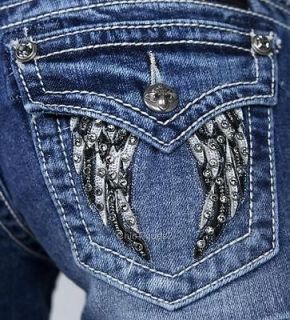 Miss Me Jeans Shorts Dark Angel Black & Silver Leather Wing JP6086H2 