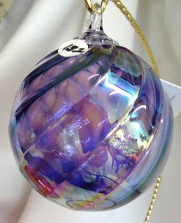 Glass Eye Studio Handcrafted Art Glass Syrah Twist Ornament Ball 132L 