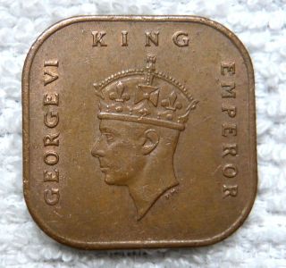 Malaya, King George VI 1 cent bronze coin, 1943, nice detail, EF+