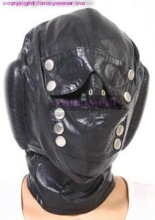 Premium Lambskin Black Leather Sensory Deprivation Padded Mask Hood L 