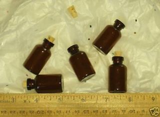 25 * Amber Glass 5 ml Bottle / Vial with 25 cork stoppers (5ml 
