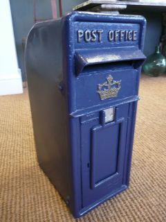 Cast iron post box in Scottish Blue in Royal mail style