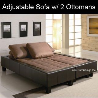 Adjustable Sofa Bed Futon Couch Faux Leather with 2 Ottomans Modern 