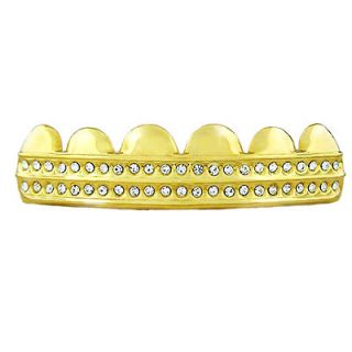 ICED OUT 2 ROW HIP HOP BLING GOLD TOP ROW GRILLZ