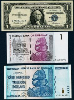 100 TRILLION & 1 ZIMBABWE DOLLARS + 1$US SILVER CERTIFICATE