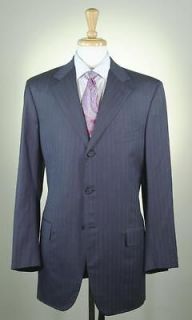 GIANLUCA ISAIA* Napoli Blue Gray Pinstripe Super 150s Wool 3 Btn 