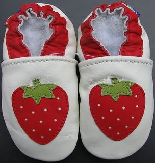 carozoo strawberry white 6 7y soft sole leather kids shoes slippers