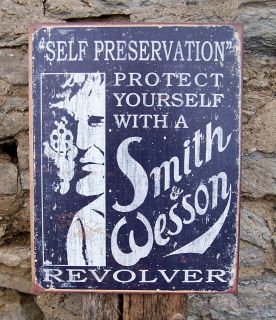 Antique Style Smith & Wesson Guns Protect Metal Sign Retro Ad Wall 