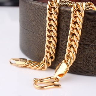 24k gold filled unisex women men bling cuban slick chain bracelet 
