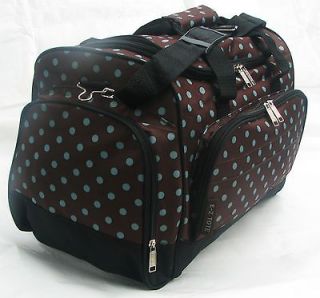   CAP BROWN WITH BLUE POLKA DOTS DUFFLE BAG/ GYM BAG / LUGGAGE/ CARRY ON