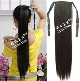   straight ponytail human hair extension clip in and tied,Long hair.A