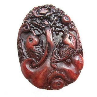   Jade Delicately Carved Carp Fish Jump Over Dragon Gate SUCCEED Pendant