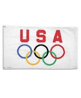 OLYMPIC GAMES with the letters USA FLAG 3 x 5 BANNER RINGS WHITE 