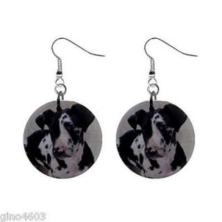 Button Earrings Harlequin Great Dane Puppy Dog Black & White