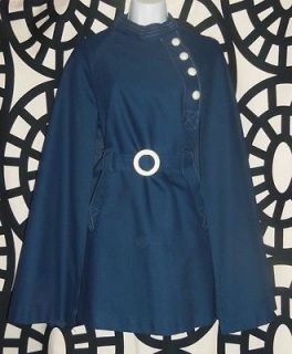 vtg 60s 70s BELTED mod draped space age BUTTON swing nurse cape coat 