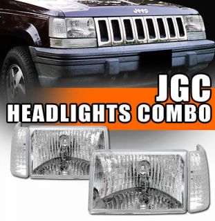 4pc 93 98 Jeep Grand Cherokee Euro Chrome Headlights+Sig​nal/Park 
