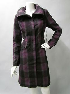 NWT PRINCESS PEA COAT Purple Plaid Checker Wool Blend Button Down 